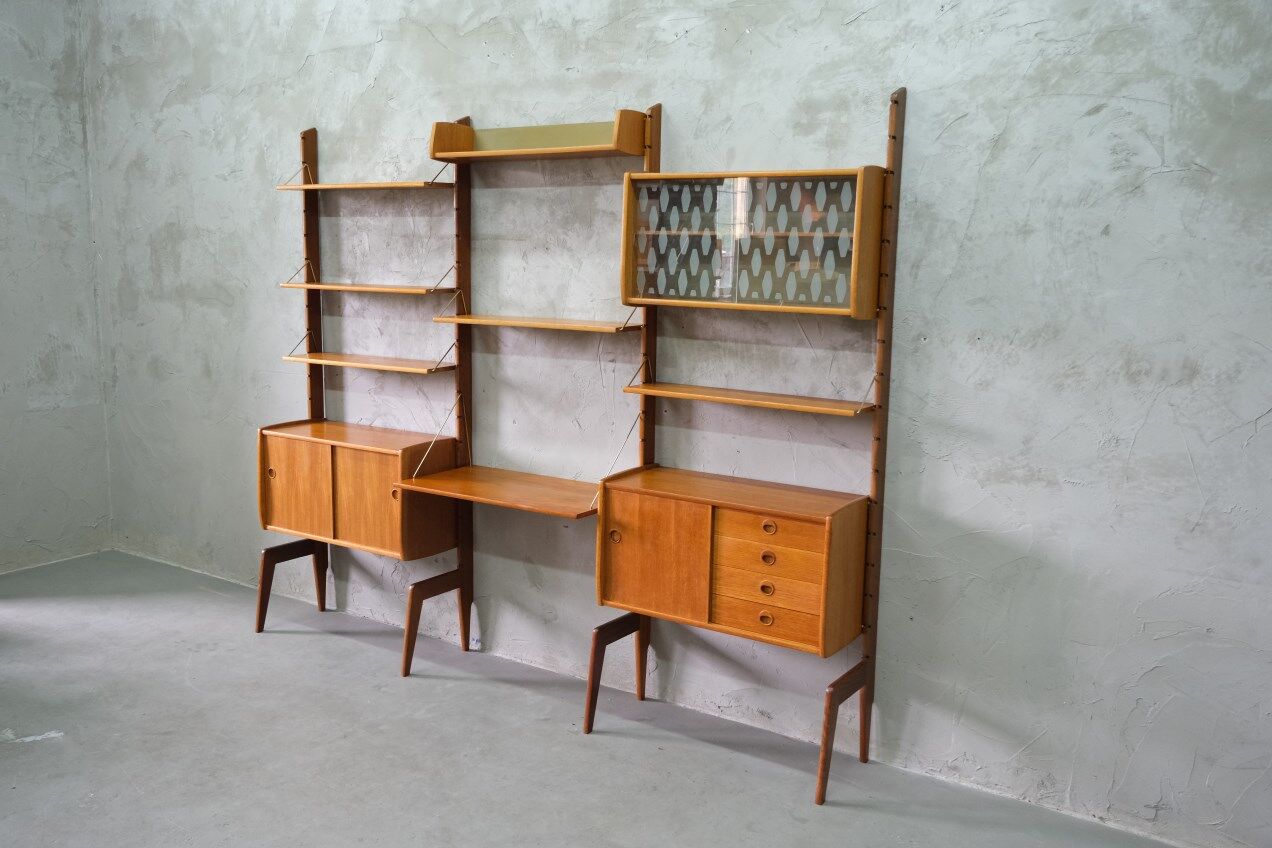Mid-Century Modular Teak Free-Standing Wall Unit with Desk by John Texmon for Blindheim Mobelfabrik,