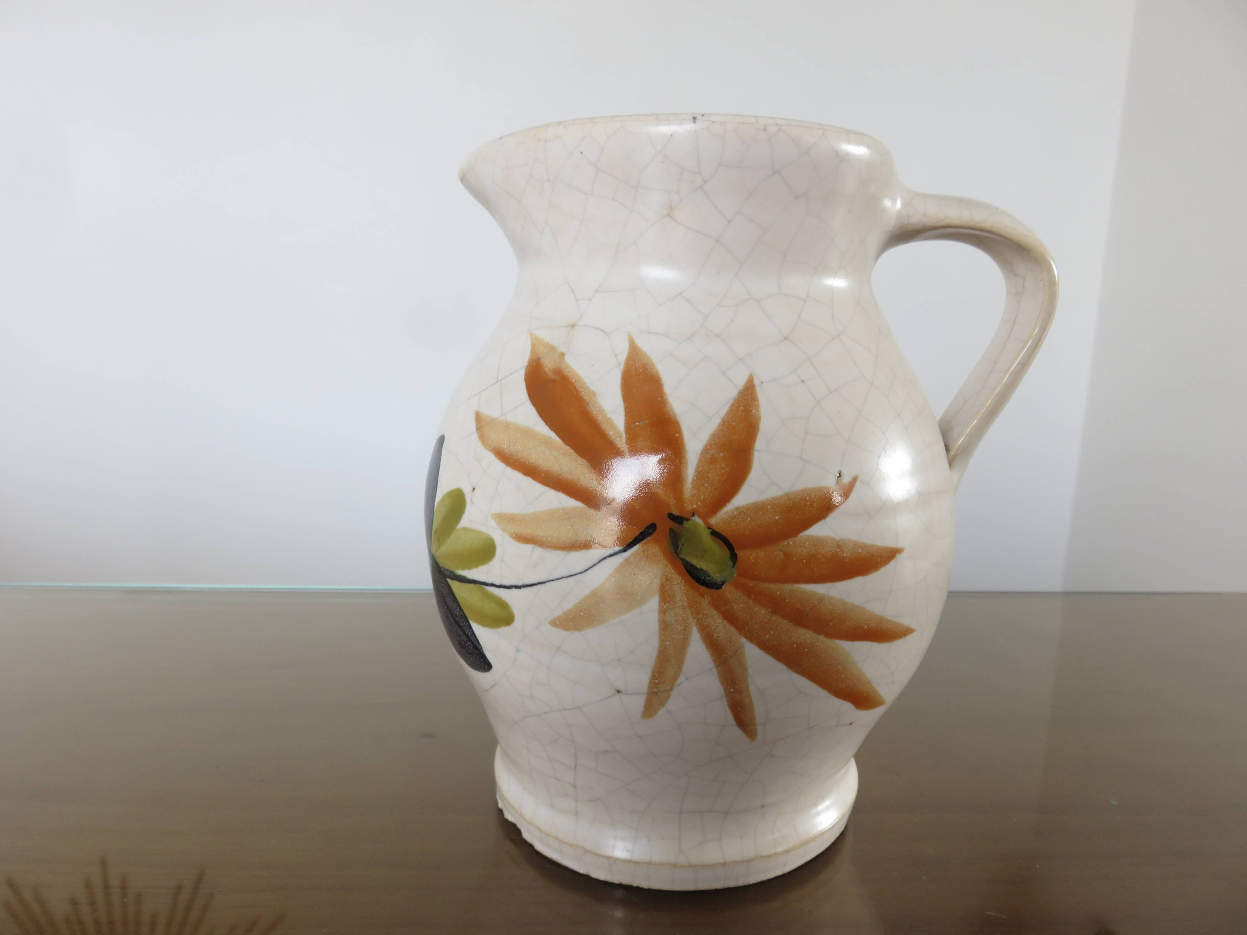 Orangeade set in cracked ceramic, floral pattern from the 60s