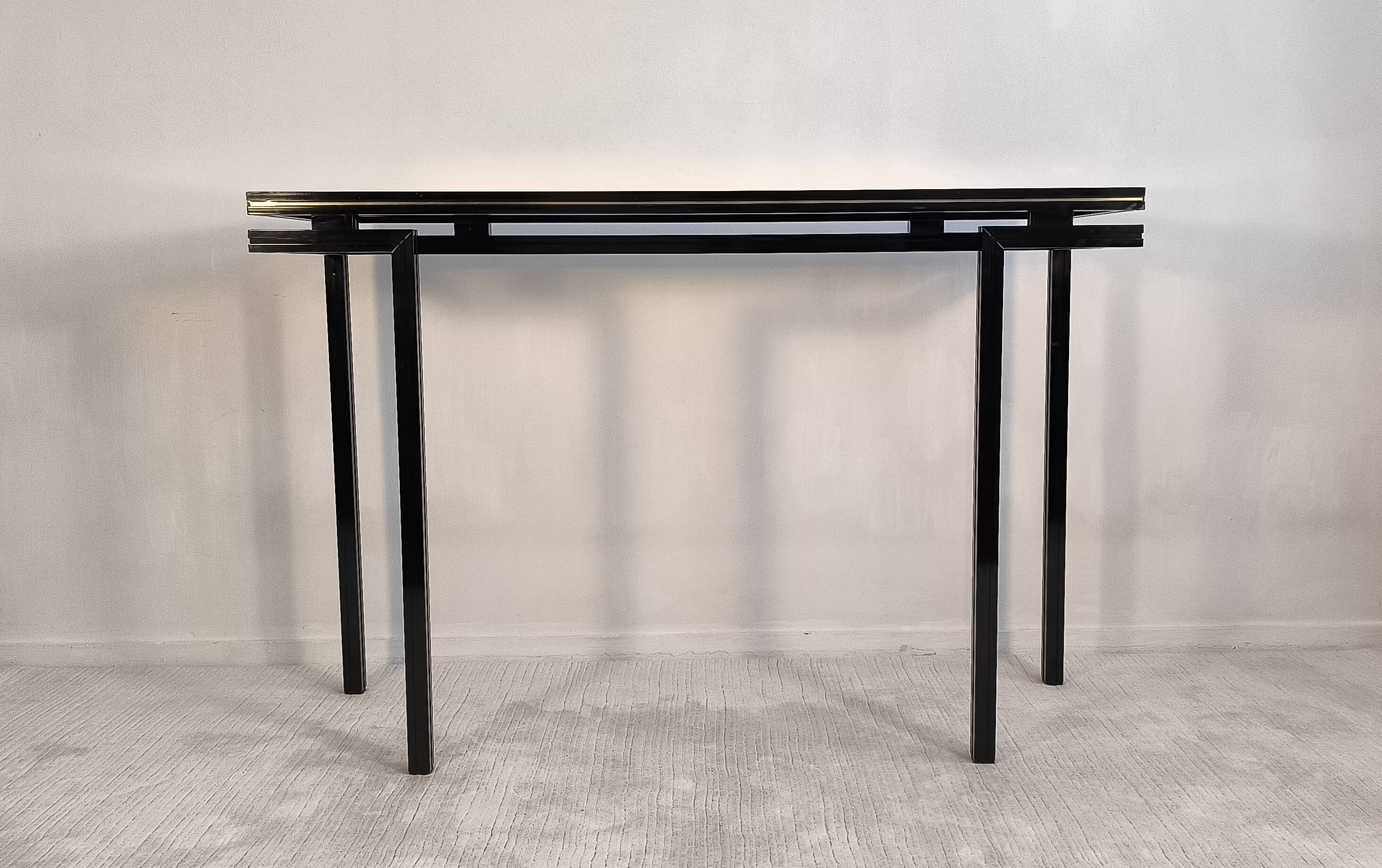 Magnificent console design by Pierre Vandel Paris 1970s black lacquered.