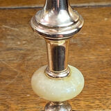 Pair of brass and stone candlesticks