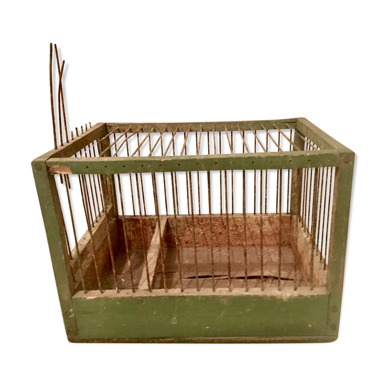 Green wooden bird cage