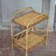 Vintage rattan serving table, two-tier side table.