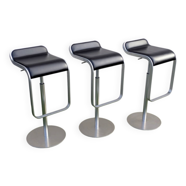 3 tabourets de Bar réglables Lapalma cuir Noir, design Italien
