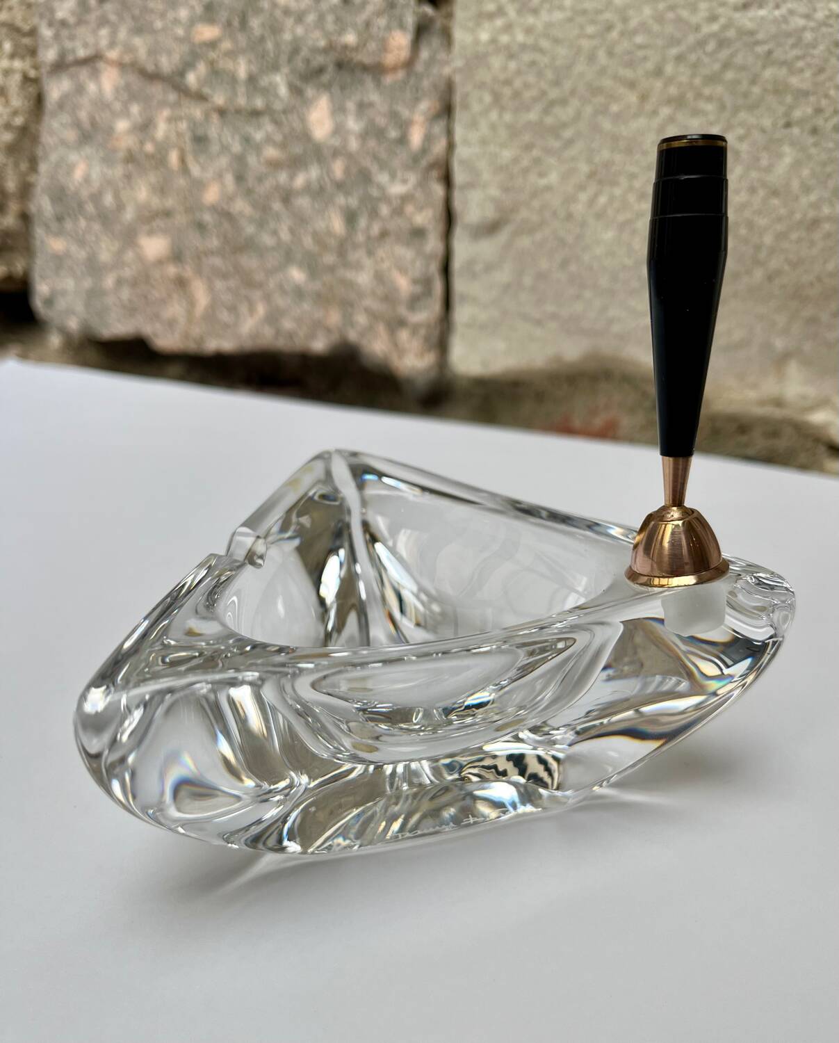 Crystal ashtray/pen holder signed DAUM