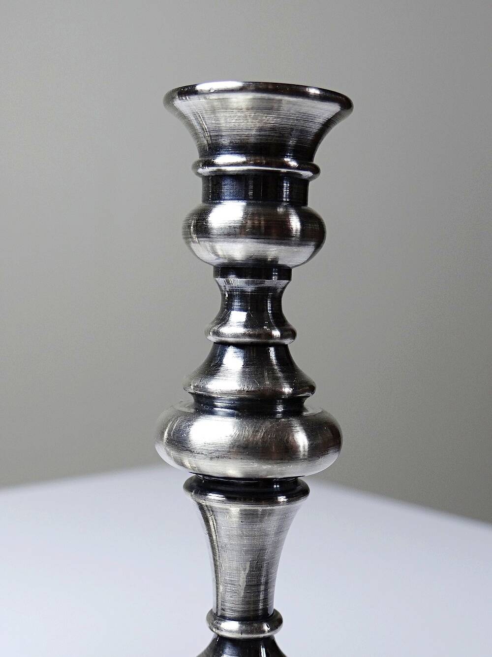 Pair of small antique silver-plated candlesticks, Georgian style.