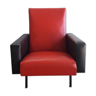 Fauteuil en skaï vintage rouge et noir