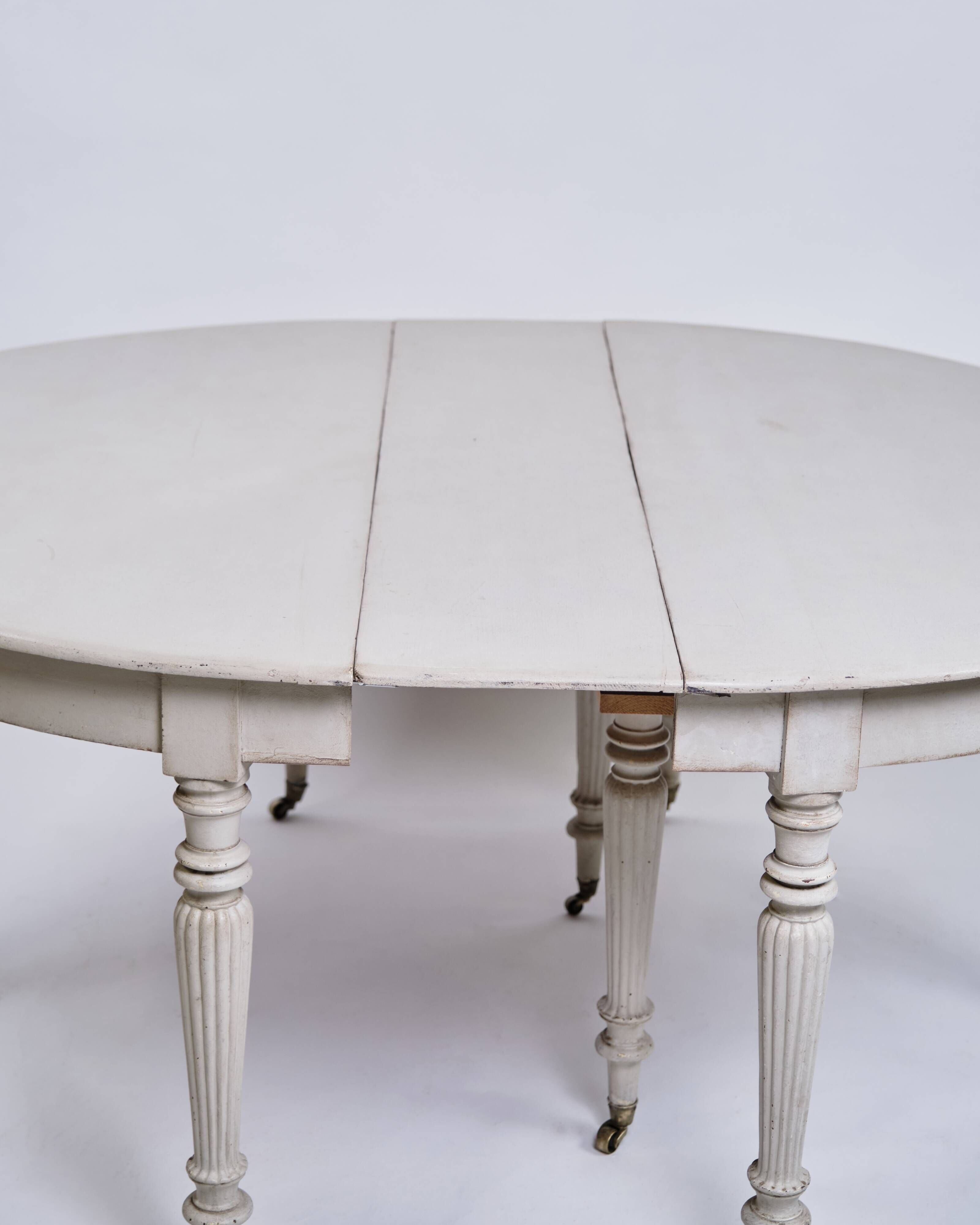 Round Dining Table - Gustavian Style - Gray Painted - Round Legs - Brass Wh