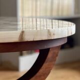 Coffee table in wood, marble and onyx.