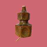 Rare Large Søholm Ceramic Lamp | Brown/green Color With Red Lampshade - Danish Ceramic Lamp