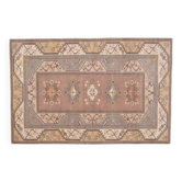 Tapis de sol turc Oushak fait main en laine et coton marron des années 1970 183x248