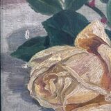 Antique original flower oil painting, yellow roses still life art
