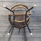 Fauteuil enfant rotin osier piètement acier vintage 50/60