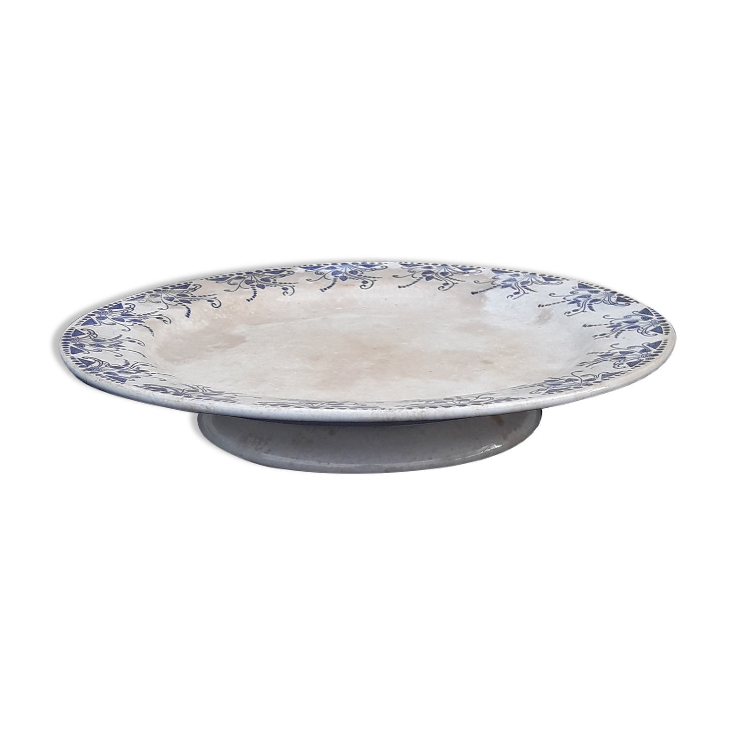 Dish on pedestal In Faïence Creil Montereau HBCM model tolga diam 22 cm