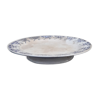 Plat sur piédouche en faïence Creil Montereau HBCM modèle tolga diam 22 cm