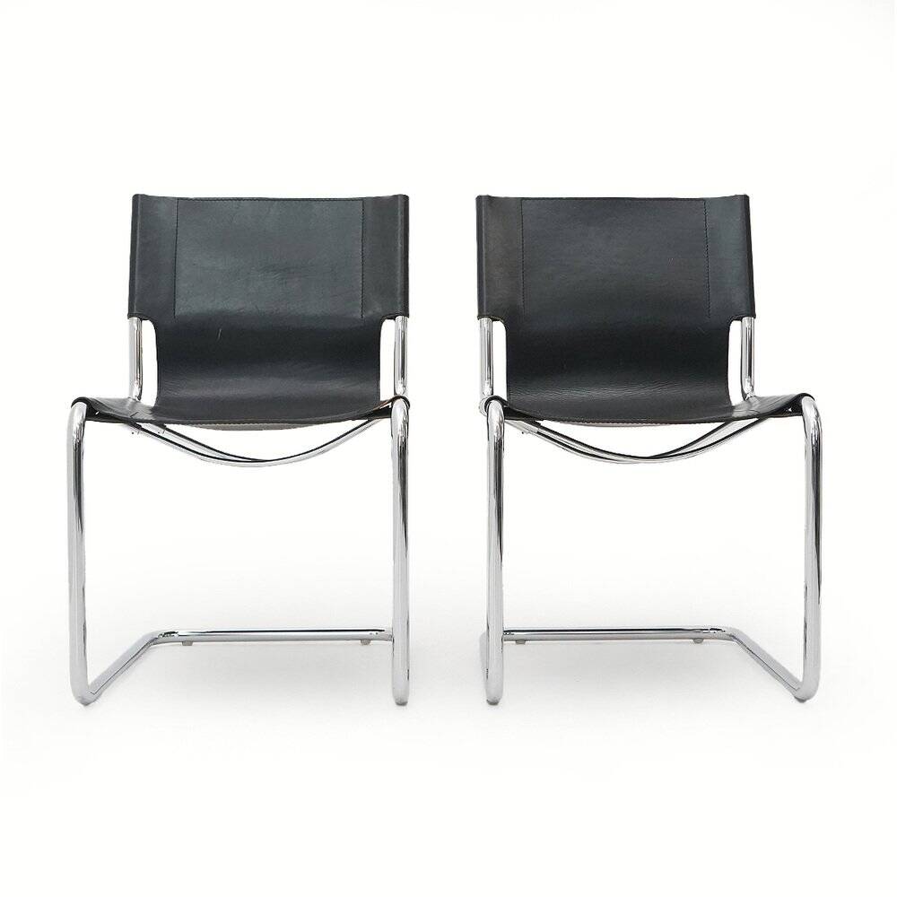 Pair of metal and leather chairs by Carlo Bartoli for T70, 1970s.
