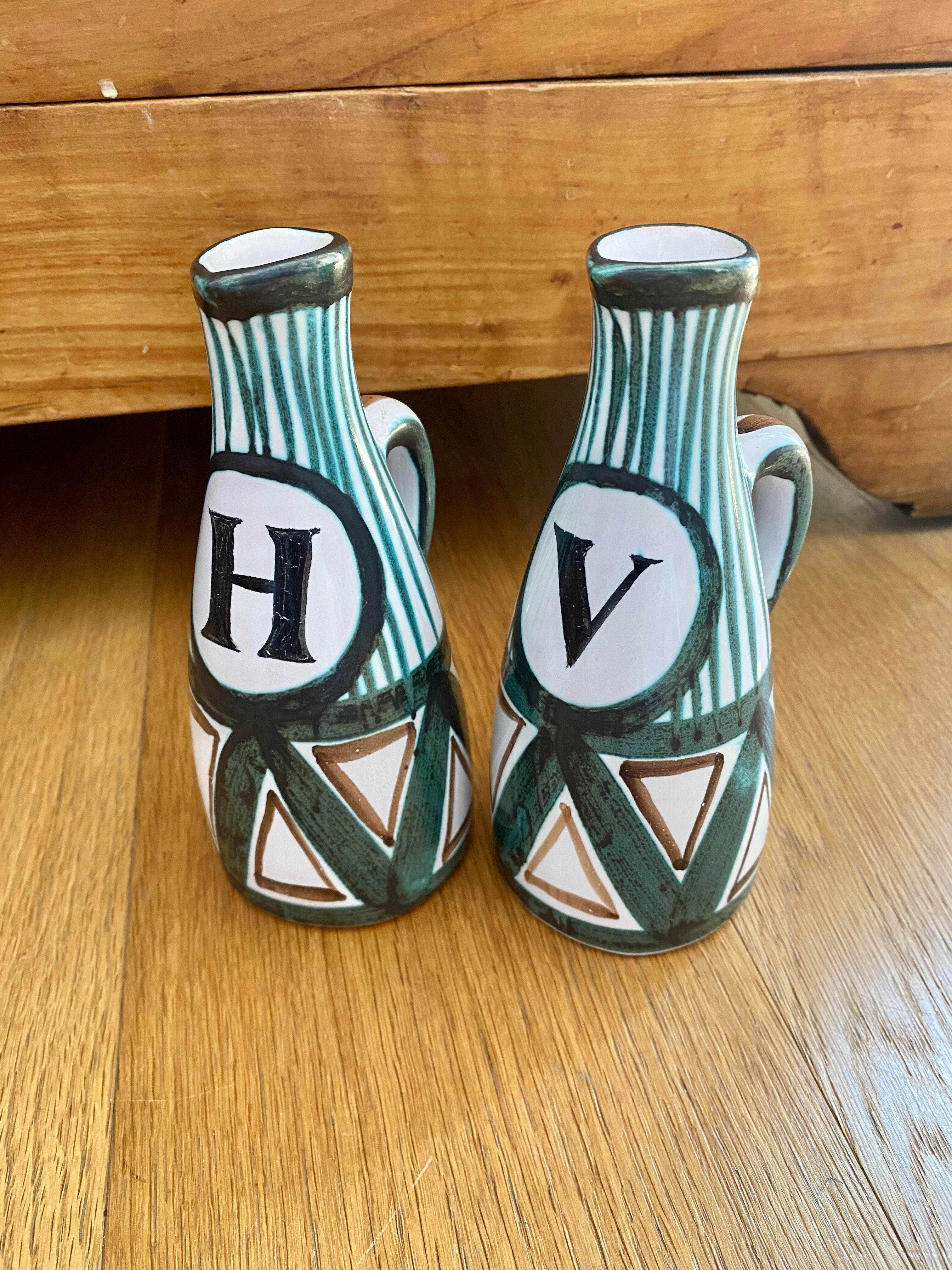 Vinegar oiler, pitchers Robert Picault ceramic Vallauris