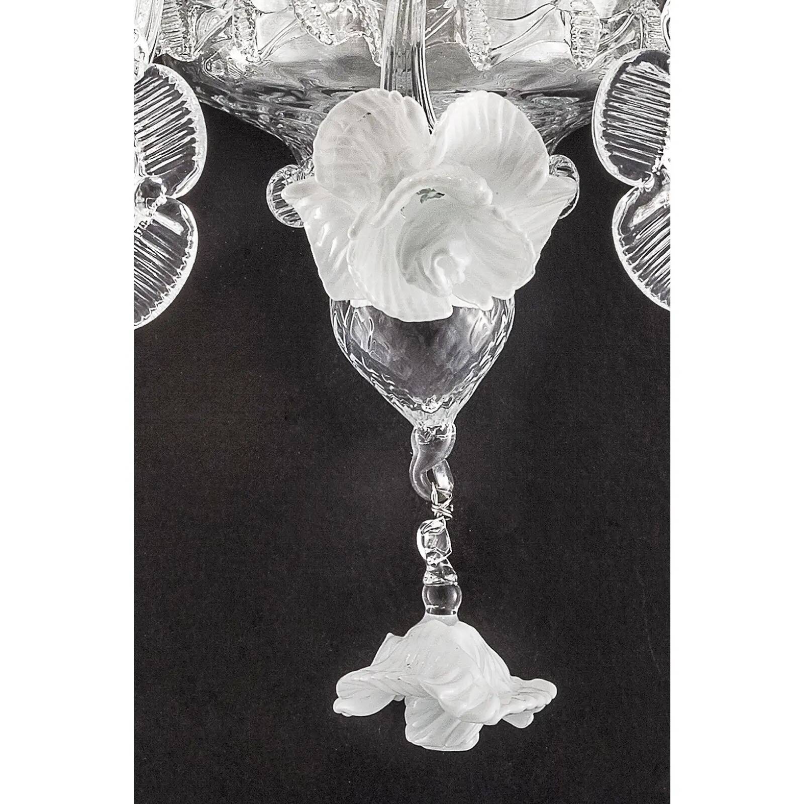 Venetian White and Transparent Floral Murano Glass Wall Sconce