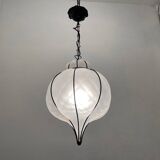 Suspension en fer forgé et verre de Murano des années 1980