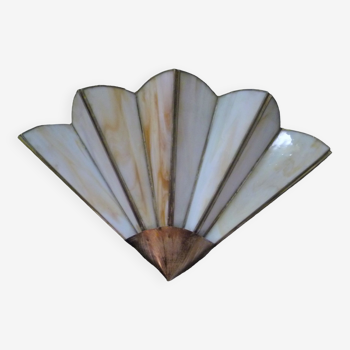 70's "fan" wall light in mother-of-pearl and vintage metal