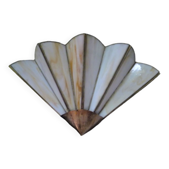 70's "fan" wall light in mother-of-pearl and vintage metal