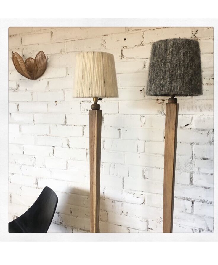 Pair of art deco lampposts solid oak and wool