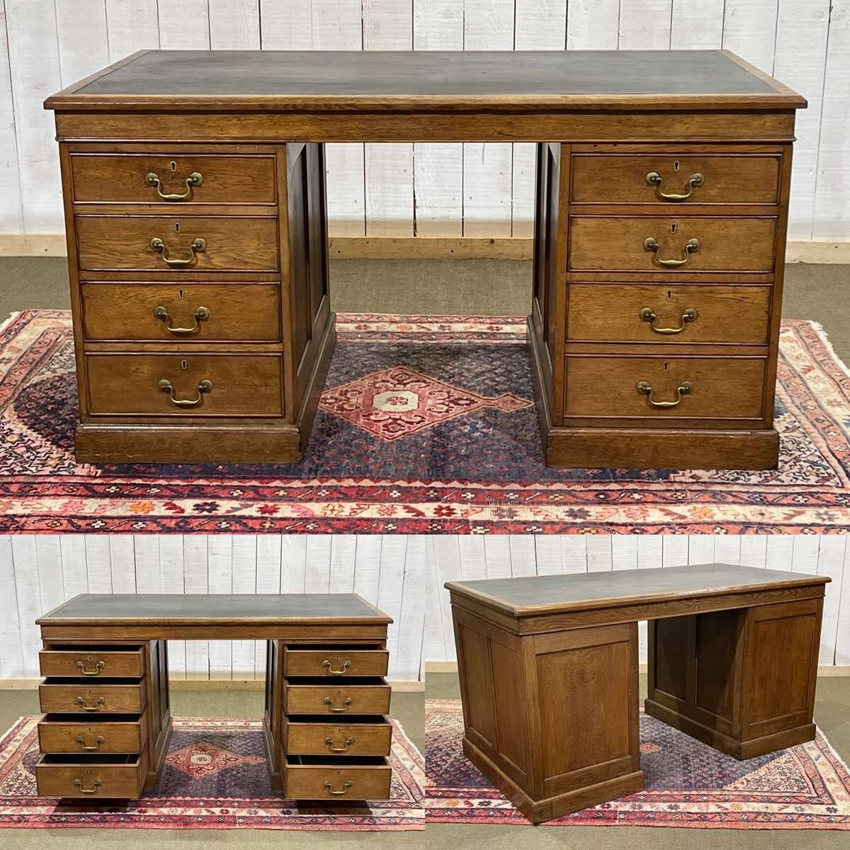 Early 20th century English flat desk in oak