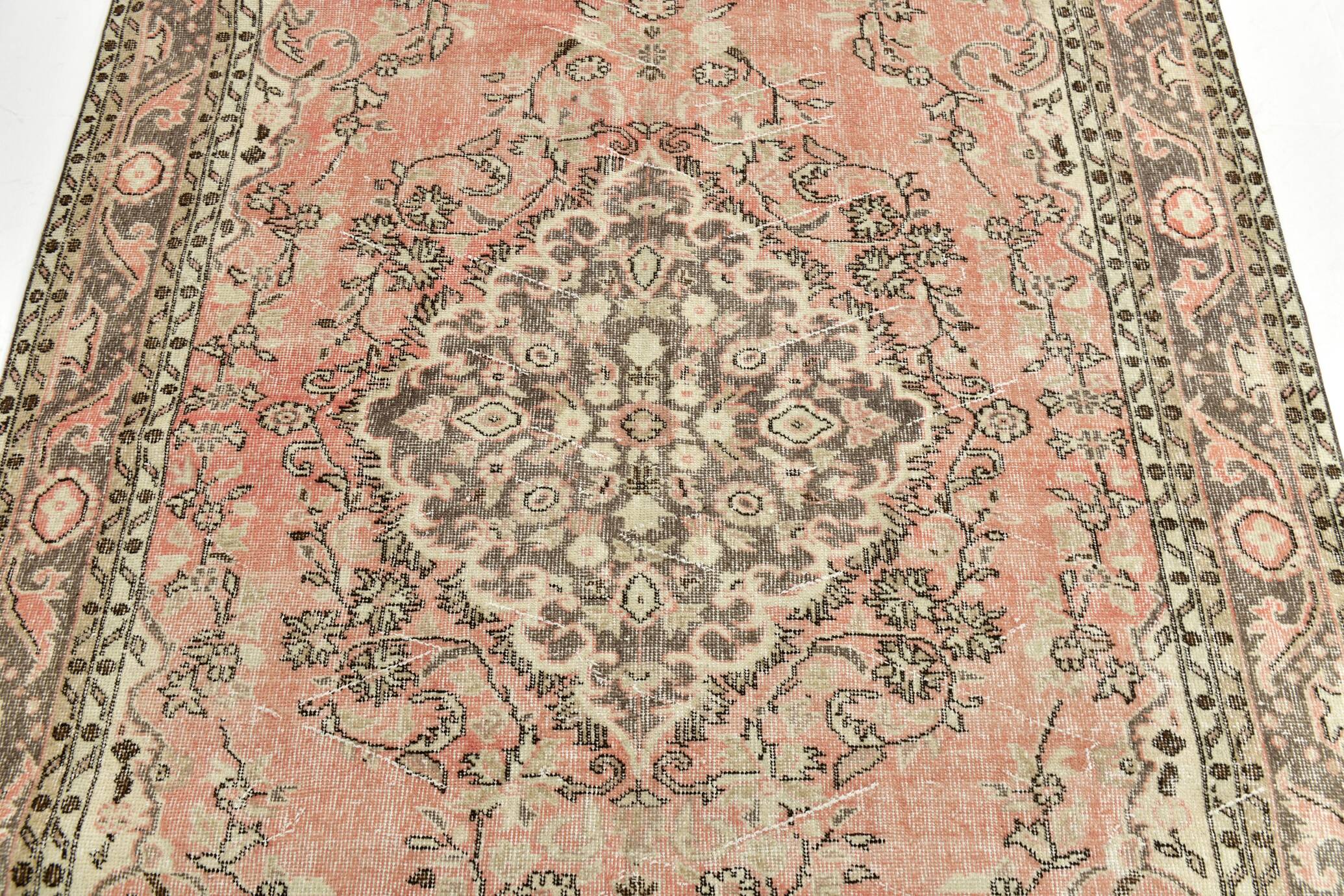 Powder Pink Hand Woven Anatolian Vintage Carpet Rug, 182x295 Cm