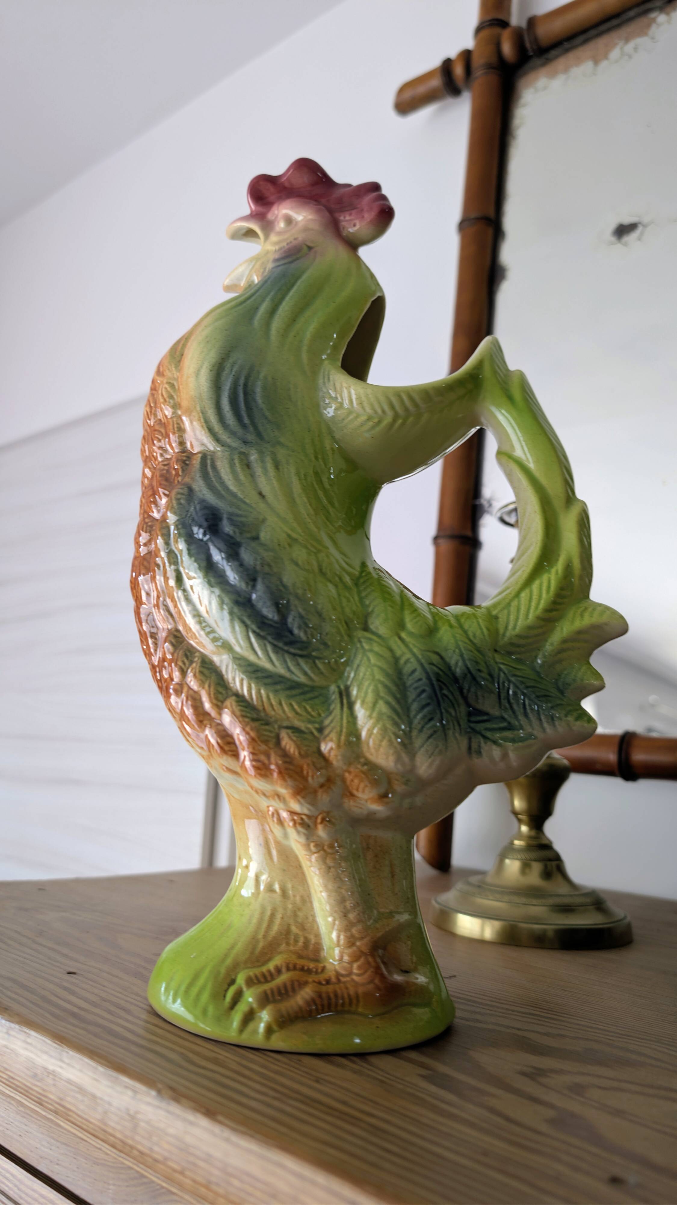 Large vintage rooster jug Saint-Clément country house spirit