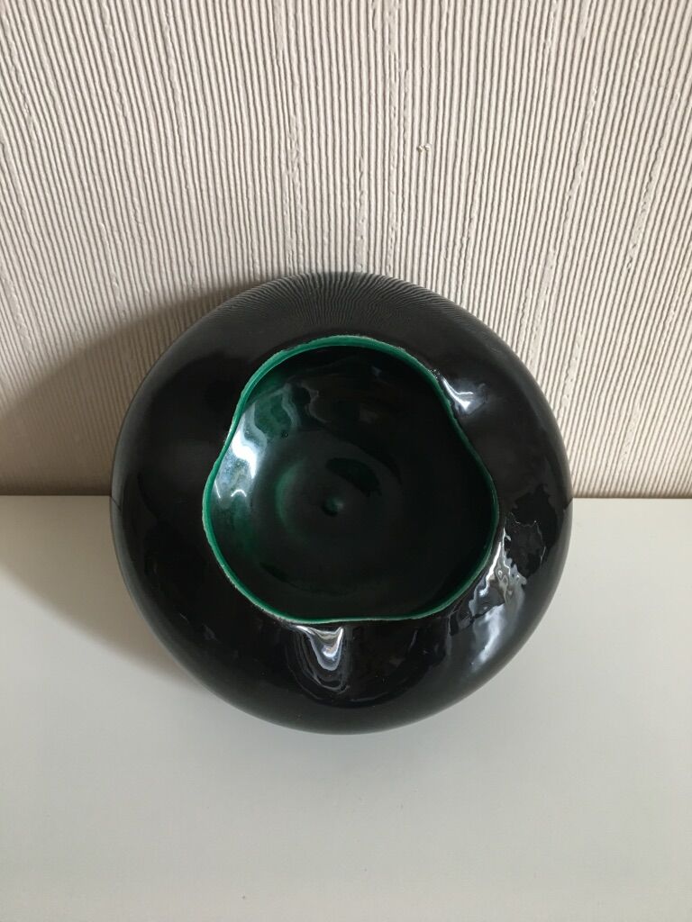 Black ceramic free-form ashtray, 1960