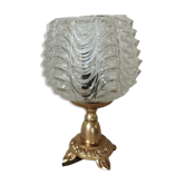 Lampe à poser pied métal doré, verre torsadé, vintage