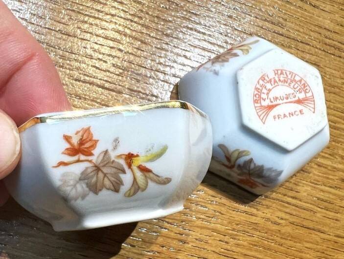 10 devil's egg cups and 2 porcelain salt cellars by Haviland and Le Tanneur 1920