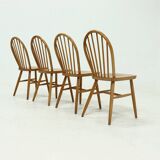 4 chaises de salle à manger scandinaves à dossier à fuseaux, style Akerblom années 1960