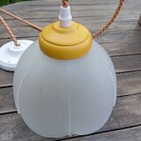 Vintage white frosted corolla glass pendant light, orange pixel cord