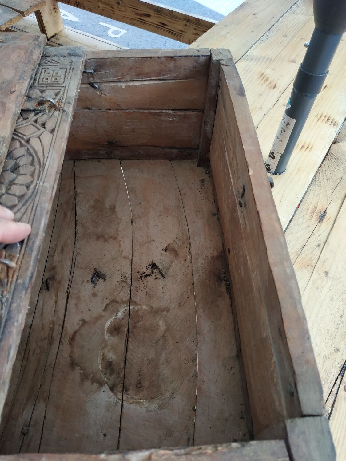 Carved wooden wedding chest