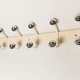 Wall coat rack 12 hooks balls 1970 beige and chrome