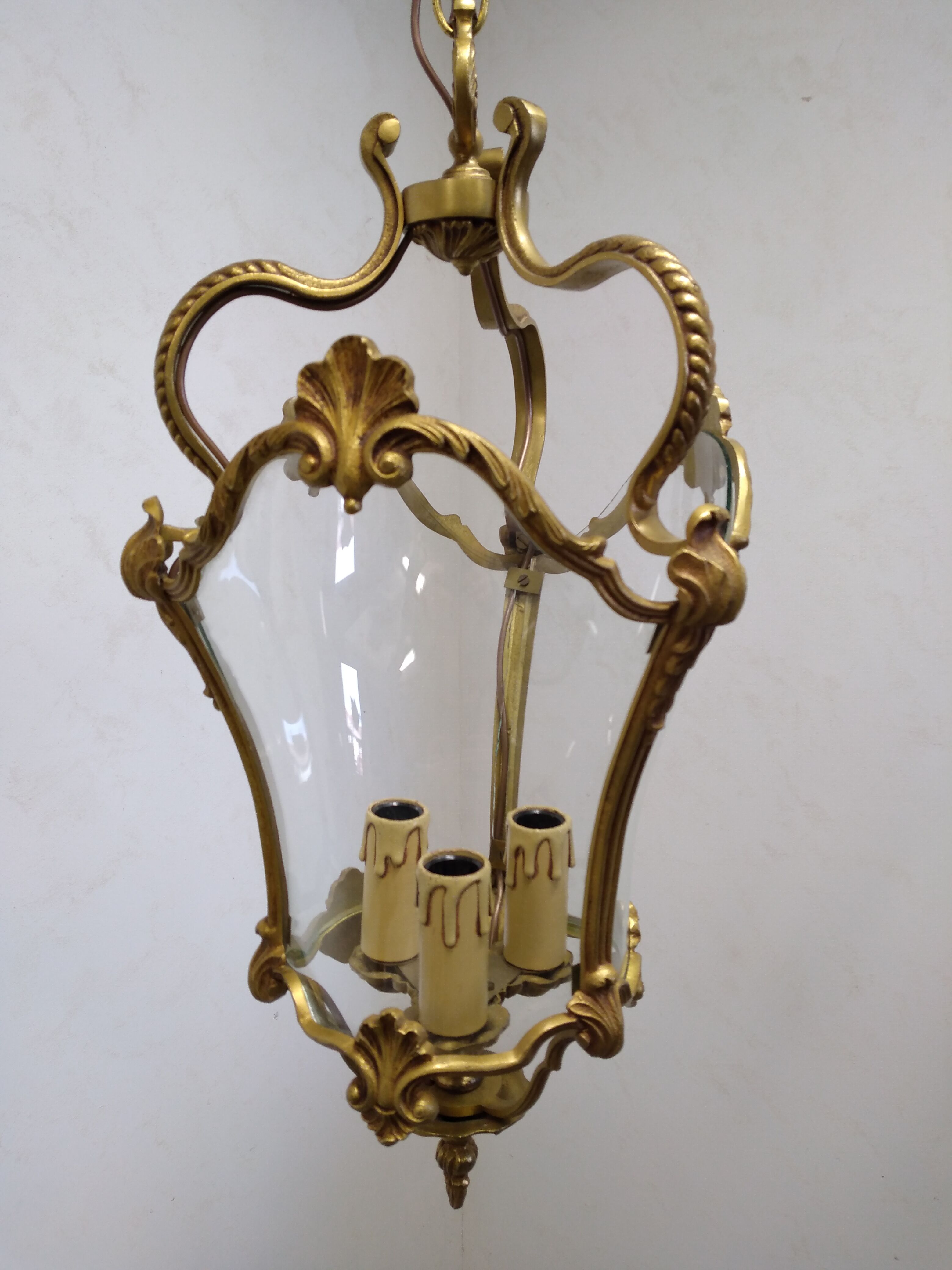 Antique lantern chandelier in bronze and domed glass