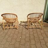 Vintage rattan armchair pair