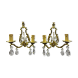 Pair of Wall Lamp Bronze And Crystal 2 Lights