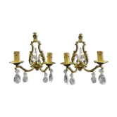 Paire d'applique bronze et cristal 2 lumières