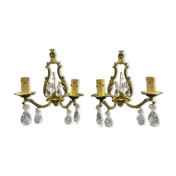 Paire d'applique bronze et cristal 2 lumières