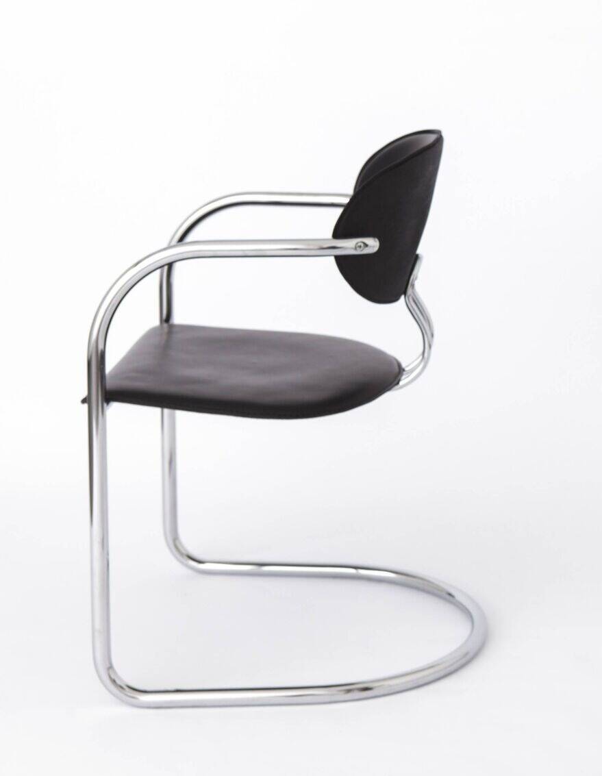 Effezeta chair, tubular chrome structure and black faux leather, made in Italy.