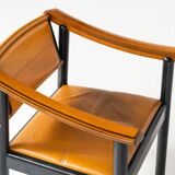 Mid-Century Modern 4 Armchairs in the style of Scarpa, Wood and Leather, Italy, 1960s