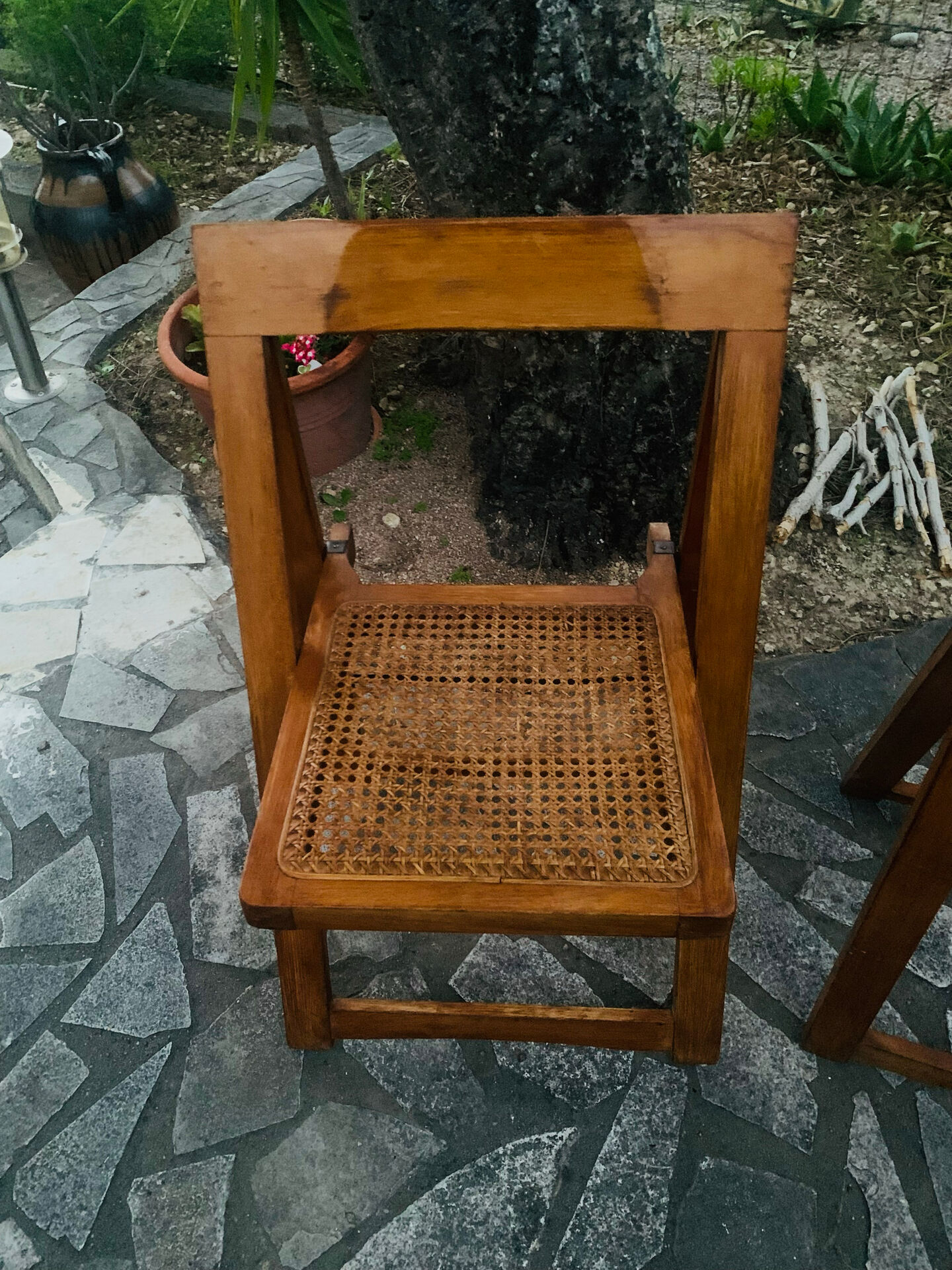Chaises pliantes bois et cannage