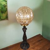 Large wooden table lamp with Glass lampshade