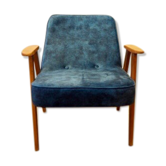 Armchair 366 by Josef Chierowsky reupholstered blue