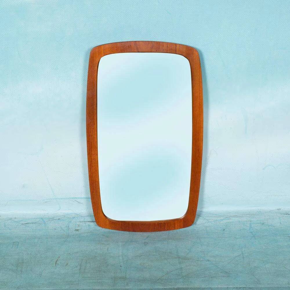 Vintage organic mirror from the 1960s in teak, mid-century mirror.