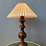 Vintage wooden table lamp with pleated shade