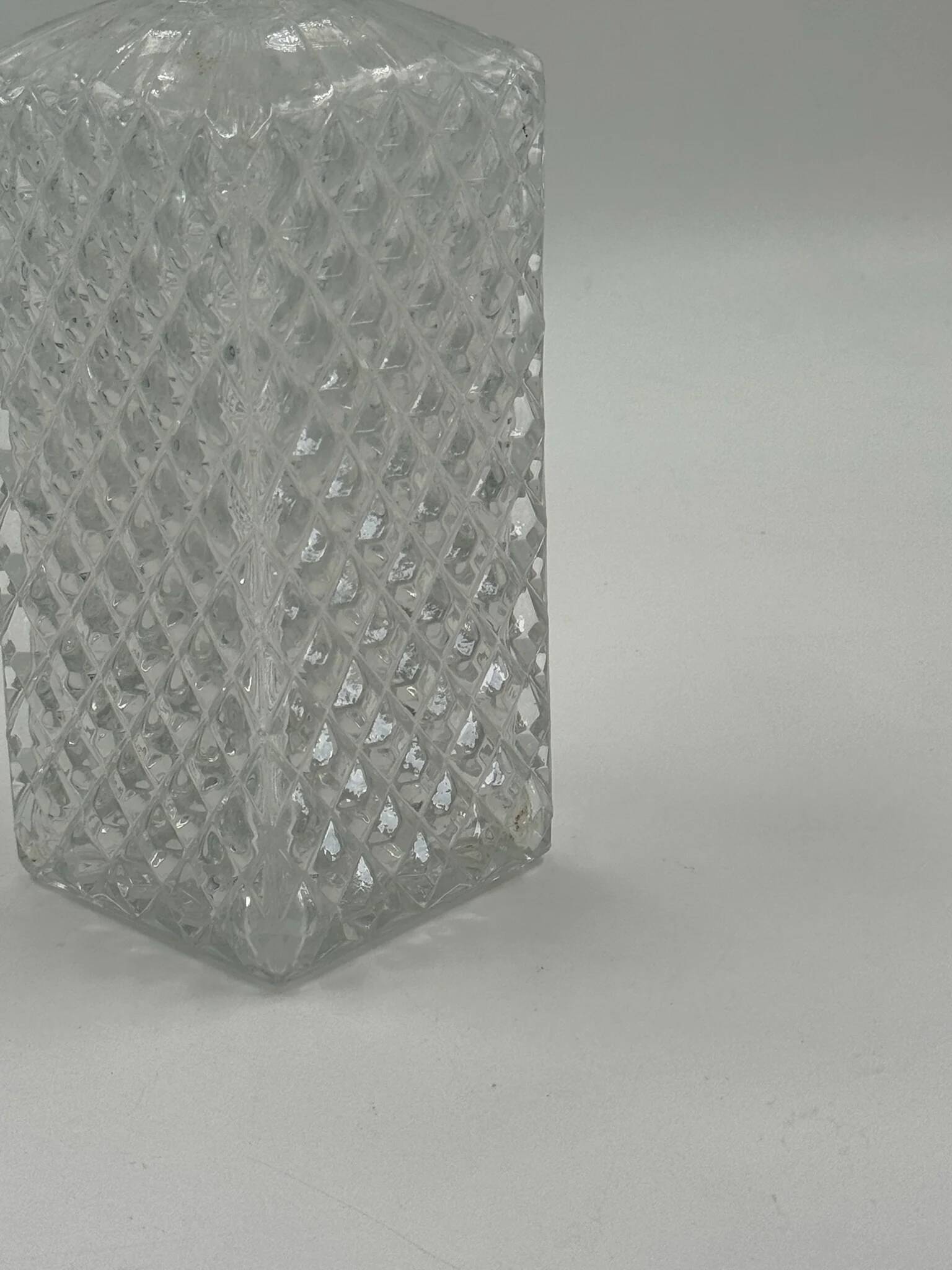 Vintage crystal glass carafe with stopper — diamond cut pattern