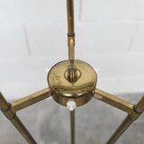 Lampadaire à 3 branches de 1960 laiton doré, fonte et opalines