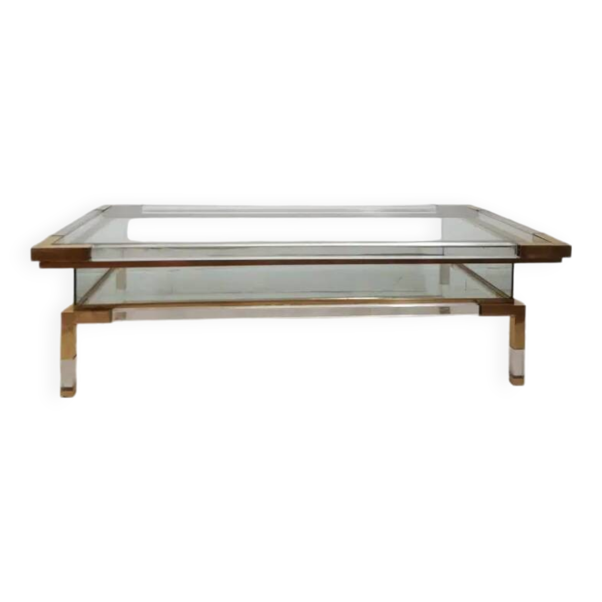 coffee table, table with sliding top, brass plexiglass crystal  vintage anni 70
